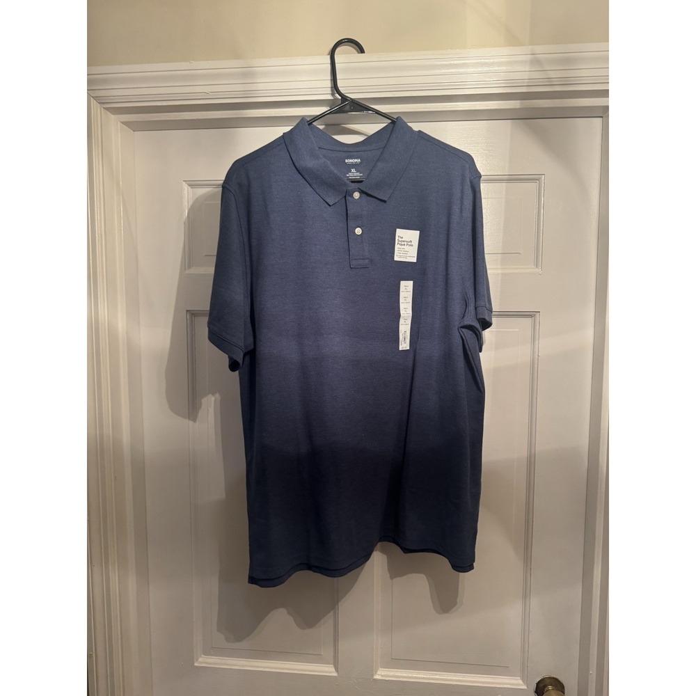 Sonoma Mens The Supersoft Pique Polo Short Sleeve Polo SIZE XL Blue NWT